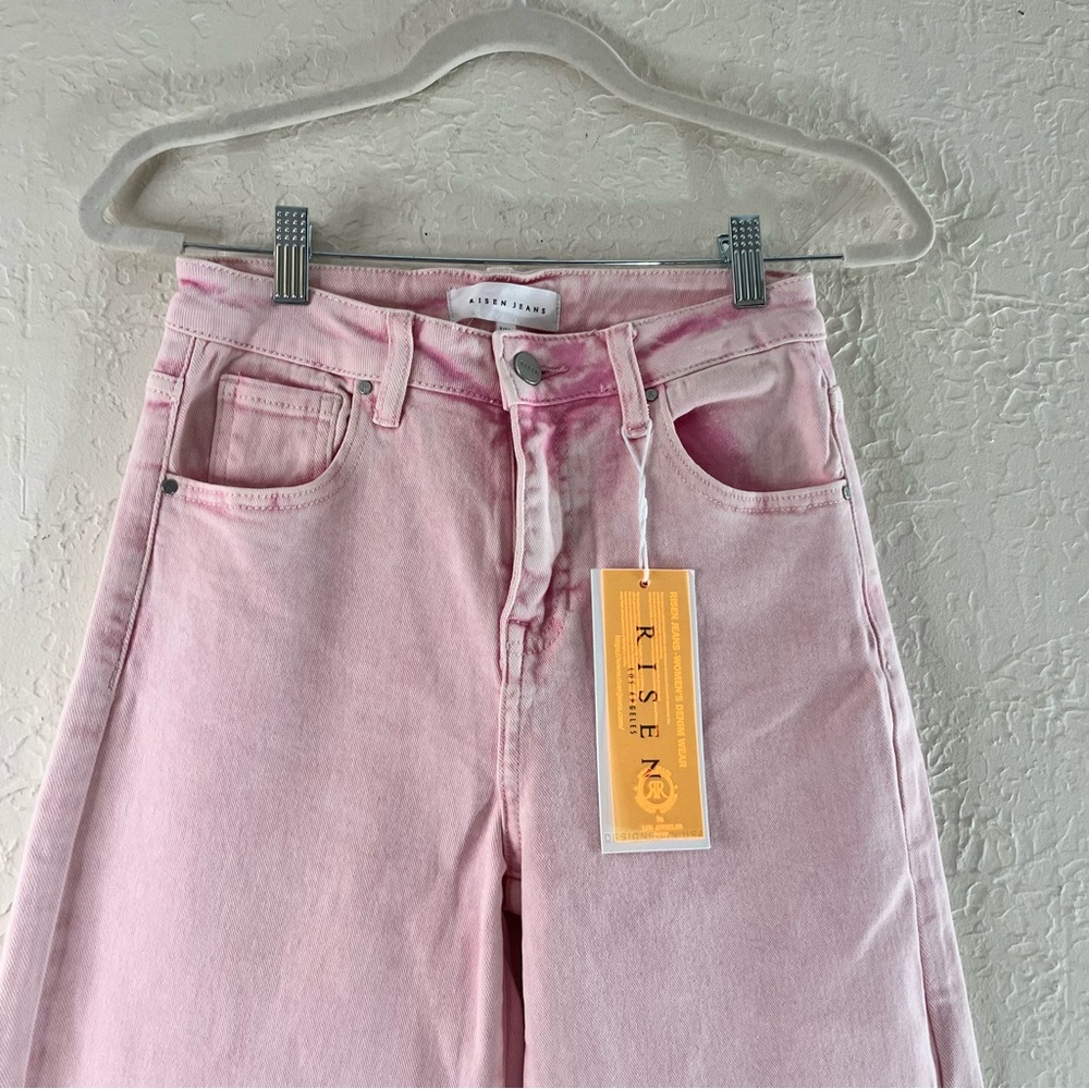 Risen High Rise Acid Pink Tummy Control Wide Leg Jeans - Picture 3 of 13